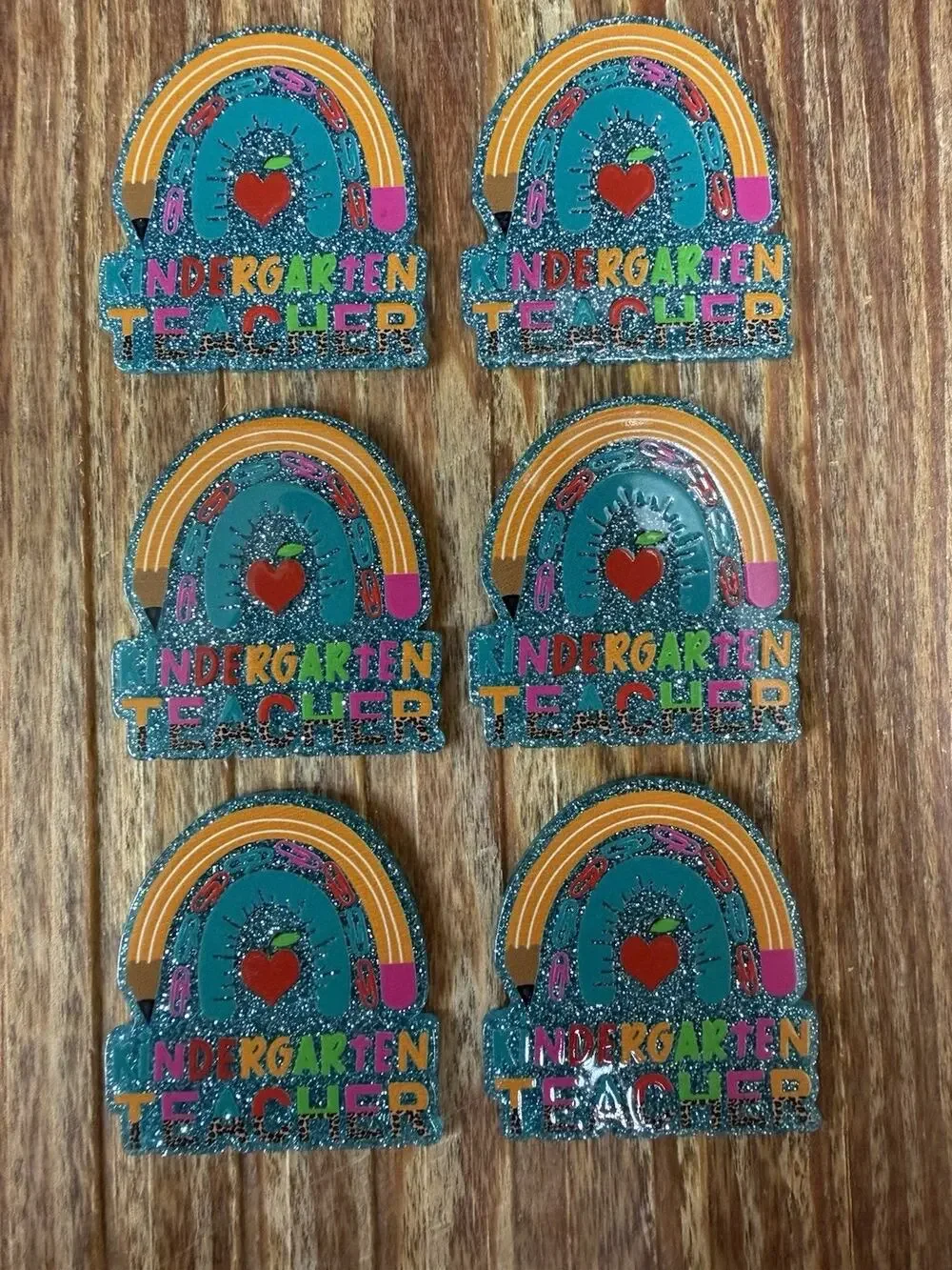 6 Pc Kindergarten Teacher Acrylic Flatbacks